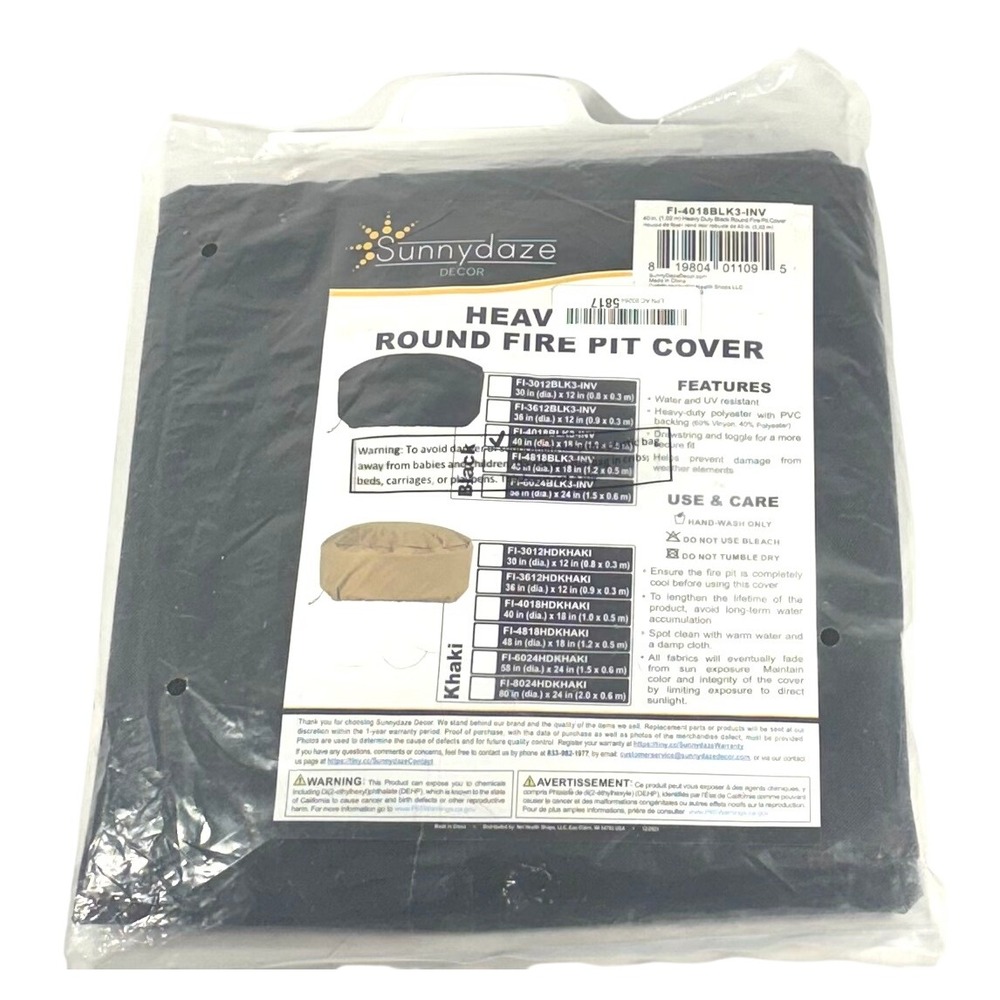 Sunnydaze Decor Round Fire Pit Cover Black 40 Inch Heavy Duty FI-4018BLK3-INV
